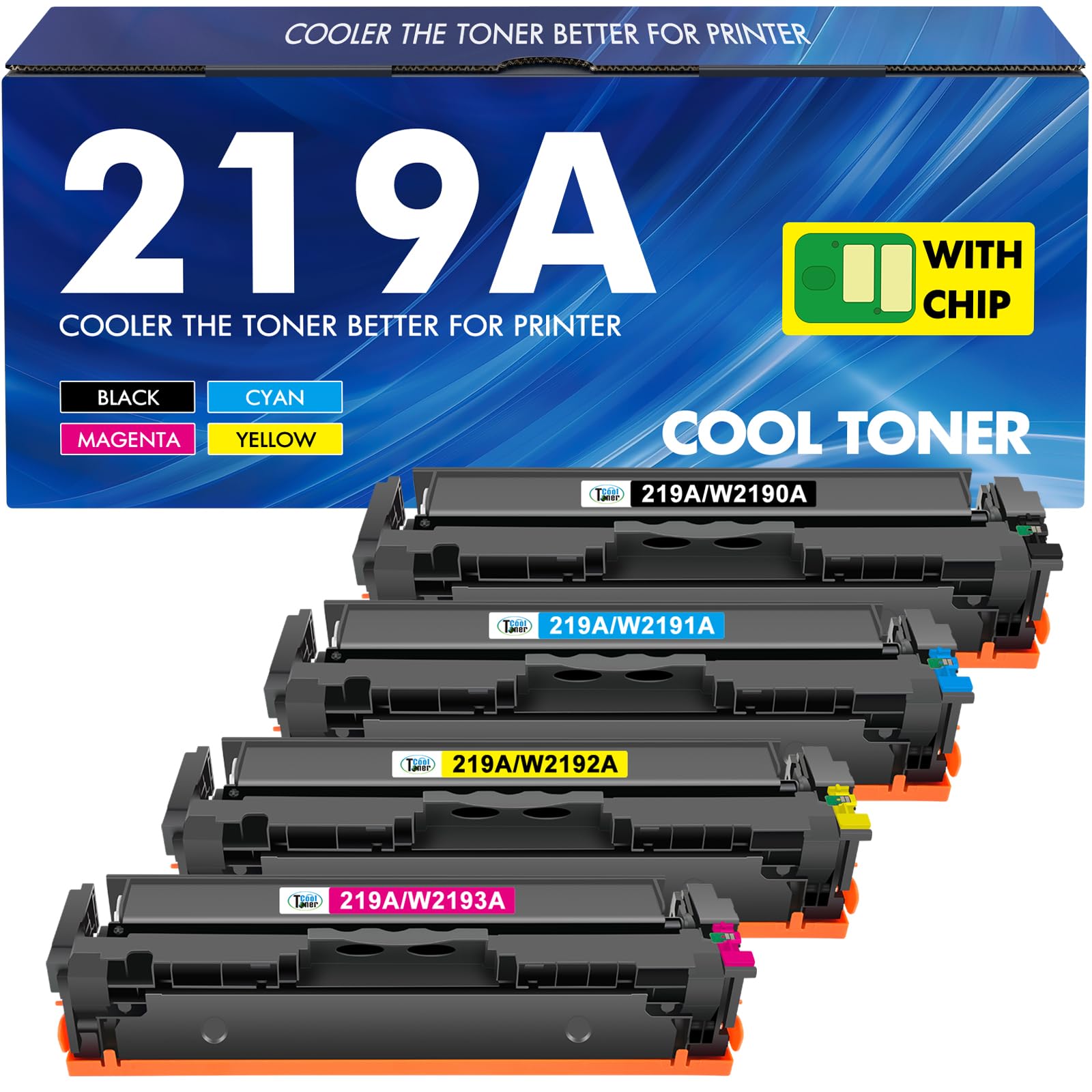 Cool Toner 219A 219X Tonerkartusche kompatibel für HP, 4er-Pack in Schwarz, Cyan, Magenta und Gelb