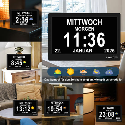 TROCOTN Digitale Tagesuhr Kalenderuhr für Senioren, 10 Zoll Schwarz