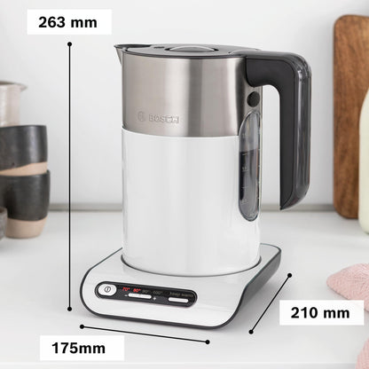 Bosch TWK8611P kabelloser Wasserkocher weiss mit Temperaturwahl