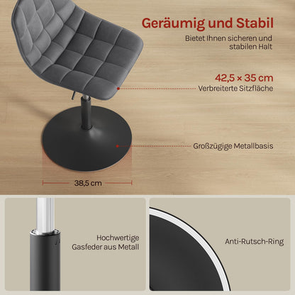 WOLTU Schminkhocker BH300dgr-1, höhenverstellbar, Samt, Dunkelgrau