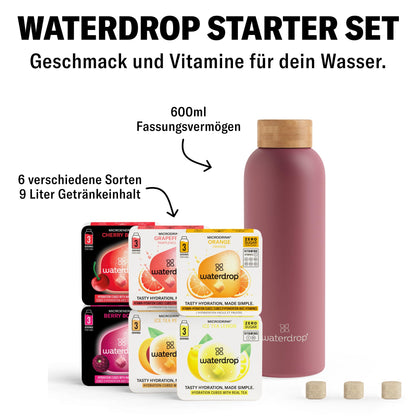 waterdrop Starter Set Edelstahl-Trinkflasche 600 ml + 18 Drops