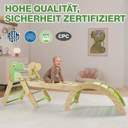 khlerox Kletterdreieck Set 7-in-1 aus Holz, faltbar, Dinosaur