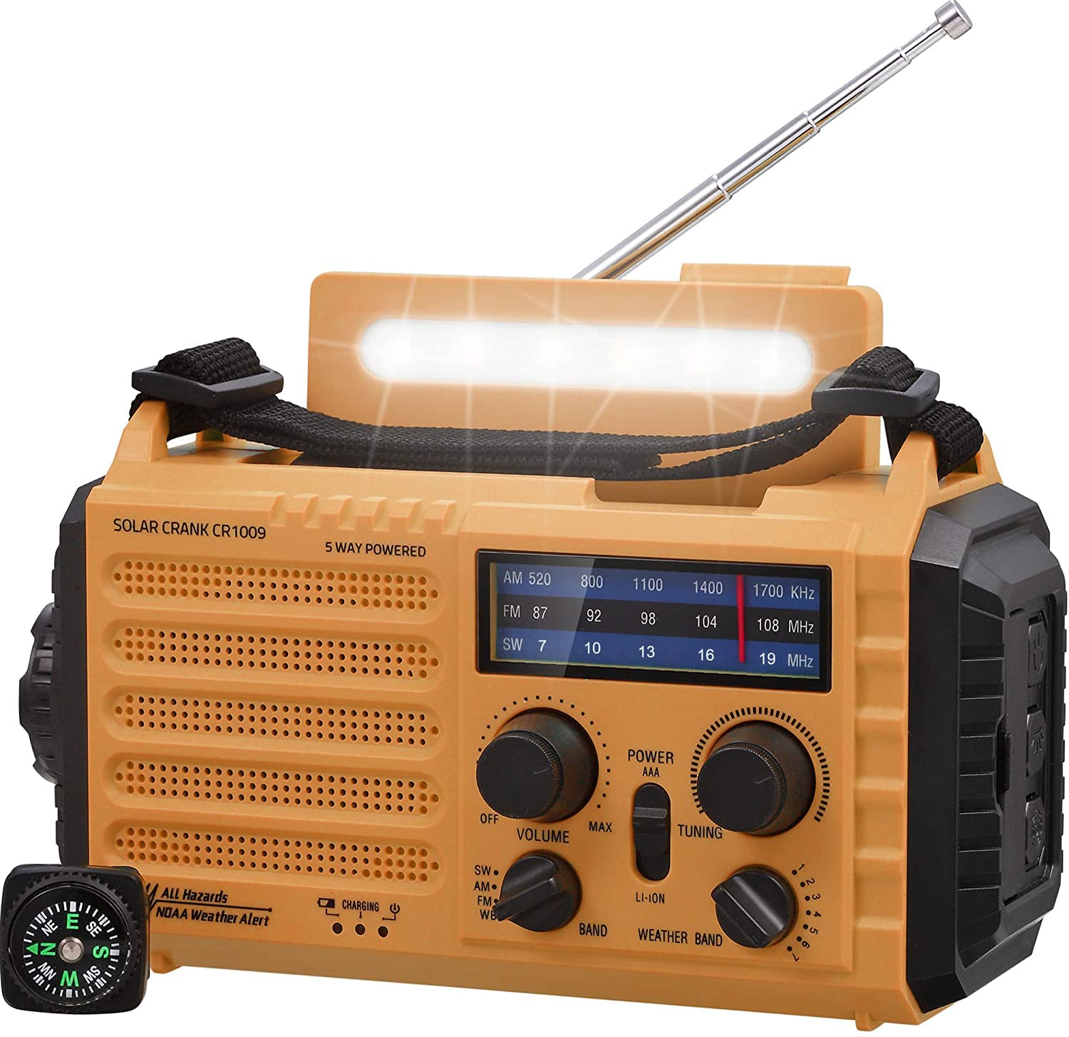 Mesqool Notfallradio 1009-Y, Solar-Kurbelradio AM/FM/SW mit Powerbank und LED-Taschenlampe