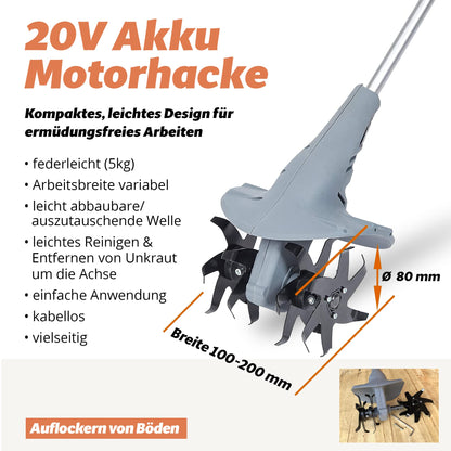 FANZTOOL AK0019 Akku-Motorhacke 20V inkl. 2,5Ah Akku und Ladegerät