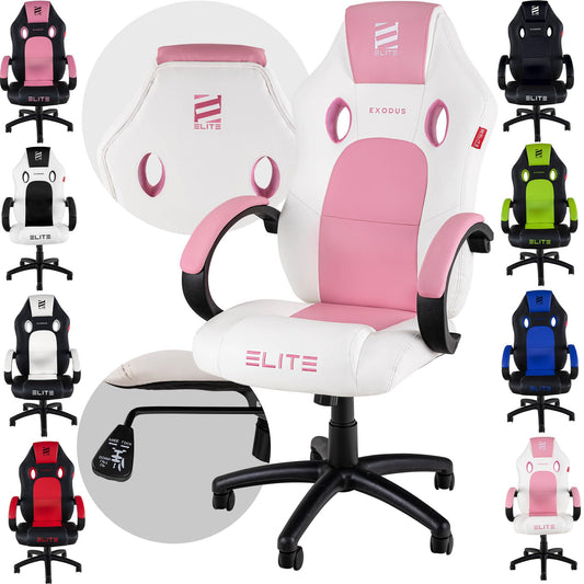 ELITE MG100 Exodus ergonomischer Gamingstuhl - Weiss/Pink. Bietet ergonomische Sitzunterstützung beim Gaming.