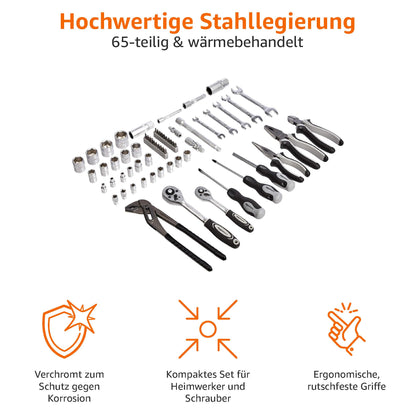 Amazon Basics Haus-Werkzeug-Set - 65 Teile Schwarz/Grau