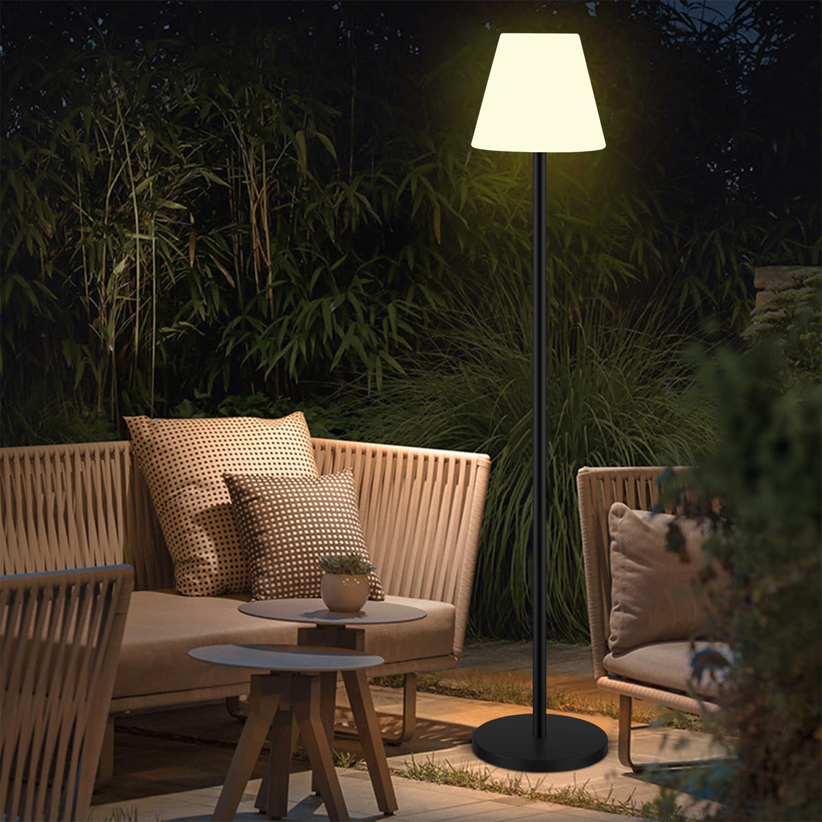 Ecvivk Solar LED Stehlampe RGB dimmbar IP65 höhenverstellbar mit Metallsockel und Metallstangen für den Aussenbereich