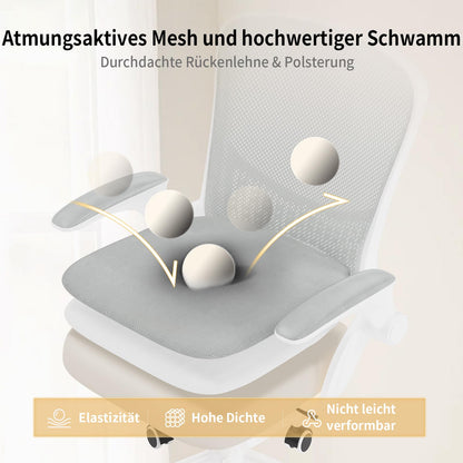naspaluro Ergonomischer Schreibtischstuhl Drehstuhl - weiss-grau, klappbar