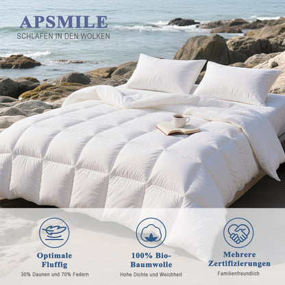 APSMILE Daunendecke 200x200 - Ganzjahres, Bio-Baumwolle, Weiss