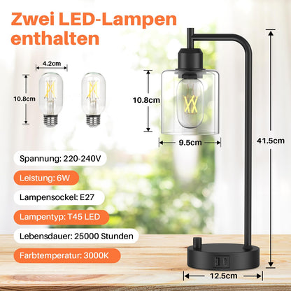 AmazeFun Dimmbare Nachttischlampe 2er Set mit USB-Ladefunktion