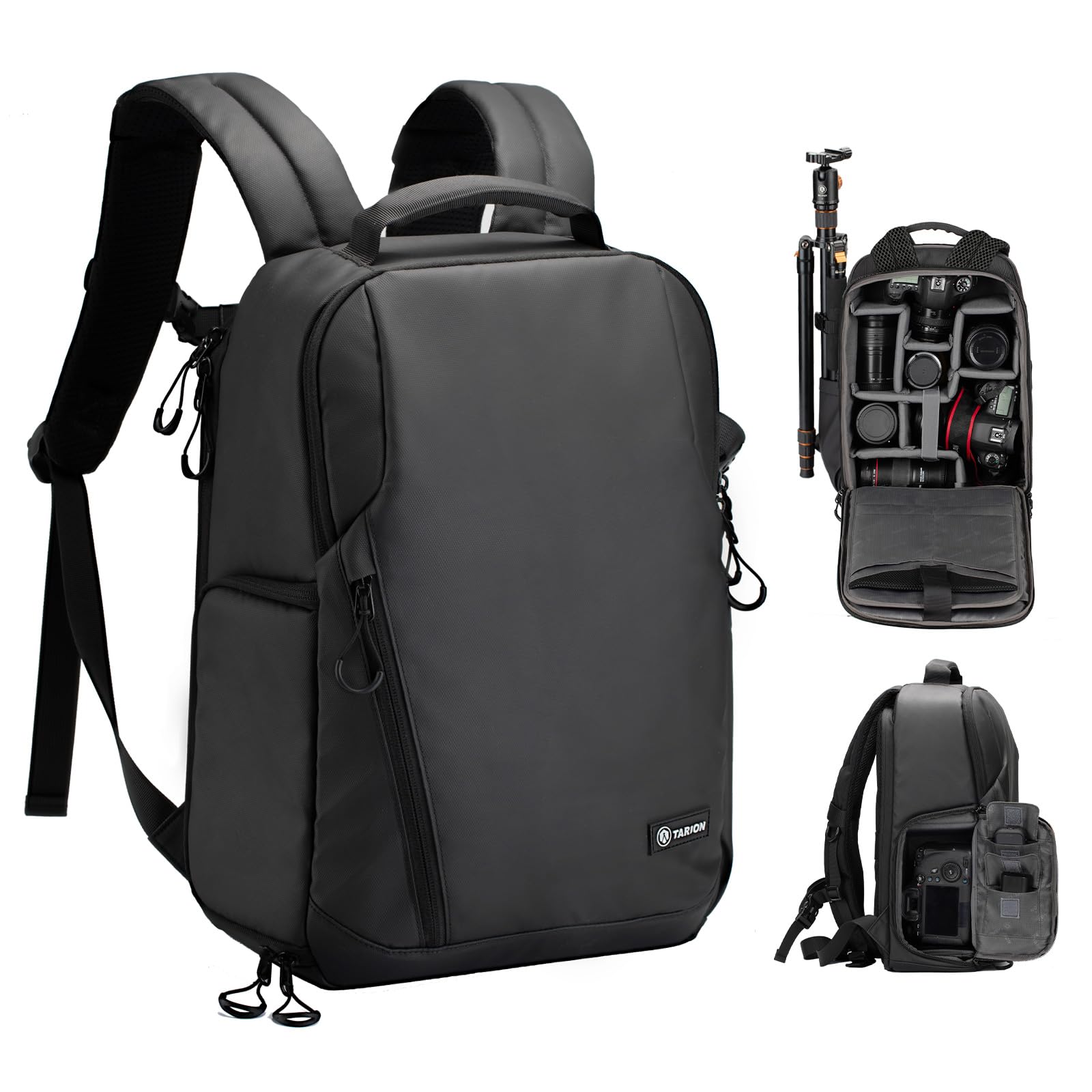 TARION Kamerarucksack TR-L wasserdicht, 14 Zoll Laptopfach, schwarz, aus wasserabweisendem 1200D-Nylon