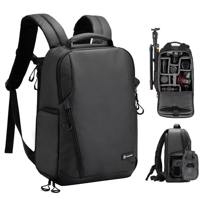 TARION Kamerarucksack TR-L wasserdicht, 14 Zoll Laptopfach, schwarz, aus wasserabweisendem 1200D-Nylon