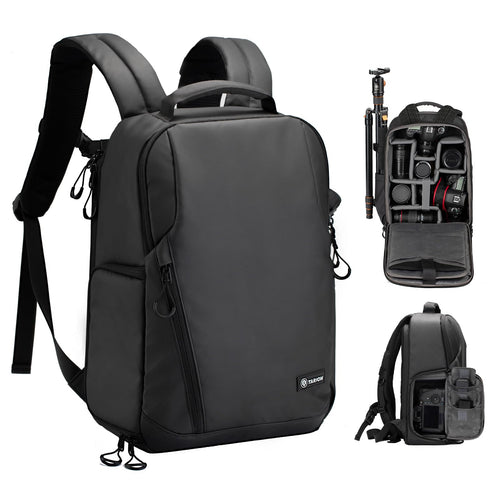 TARION Kamerarucksack TR-L wasserdicht, 14 Zoll Laptopfach, schwarz, aus wasserabweisendem 1200D-Nylon