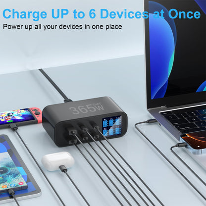YSYFAD 365W USB C Ladestation 6-Port GAN - Schwarz