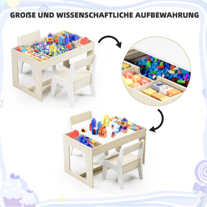 Clevich Kindersitzgruppe mit Stauraum, Tisch mit 2 Stühlen, Holzfarbe