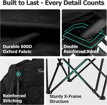 Overmont Übergrosser Gepolsterter Klapp Campingstuhl - Schwarz