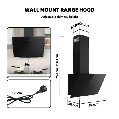 FIREGAS Kopffreiheit Dunstabzugshaube - 60 cm, Schwarz