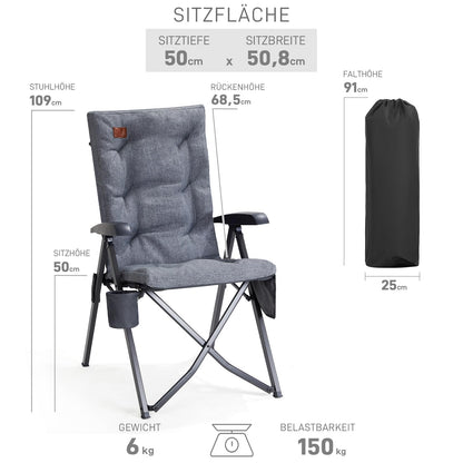 EVER ADVANCED Faltbarer Rückenverstellbarer Campingstuhl - Gepolstert