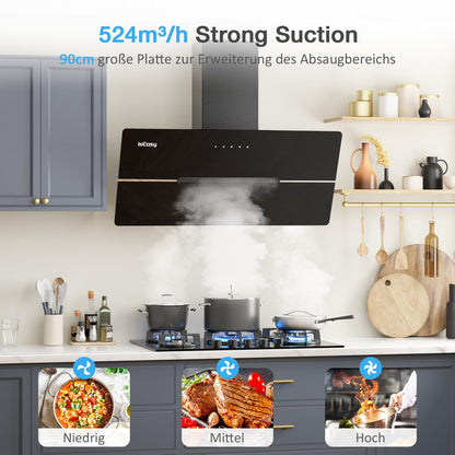 IsEasy Dunstabzugshaube Kopffrei Abluft/Umluft 90cm Schwarz