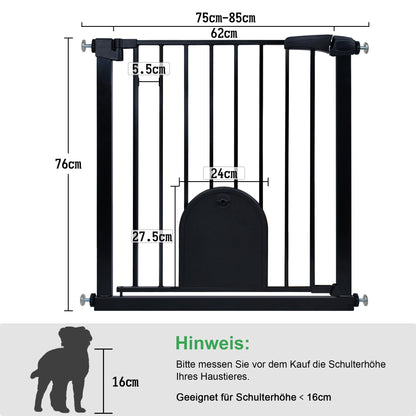 UISEBRT Treppenschutzgitter ohne Bohren mit Katzentür, 75-85 cm