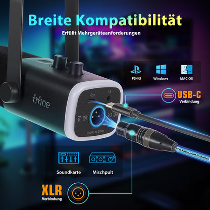 FIFINE XLR USB Dynamisch Streaming Mikrofon – mit Arm