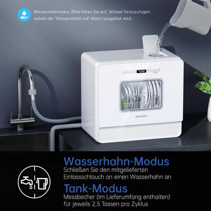 AIRMSEN Kompakter Tischgeschirrspüler mit Wassertank – Weiss