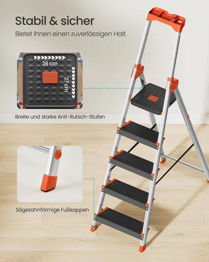 SONGMICS GLT05BK Alu-Leiter 5 Stufen - Schwarz-Orange