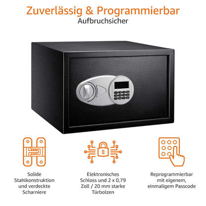 Amazon Basics Stahl-Heimtresor mit Digital-Schloss – 34L Schwarz