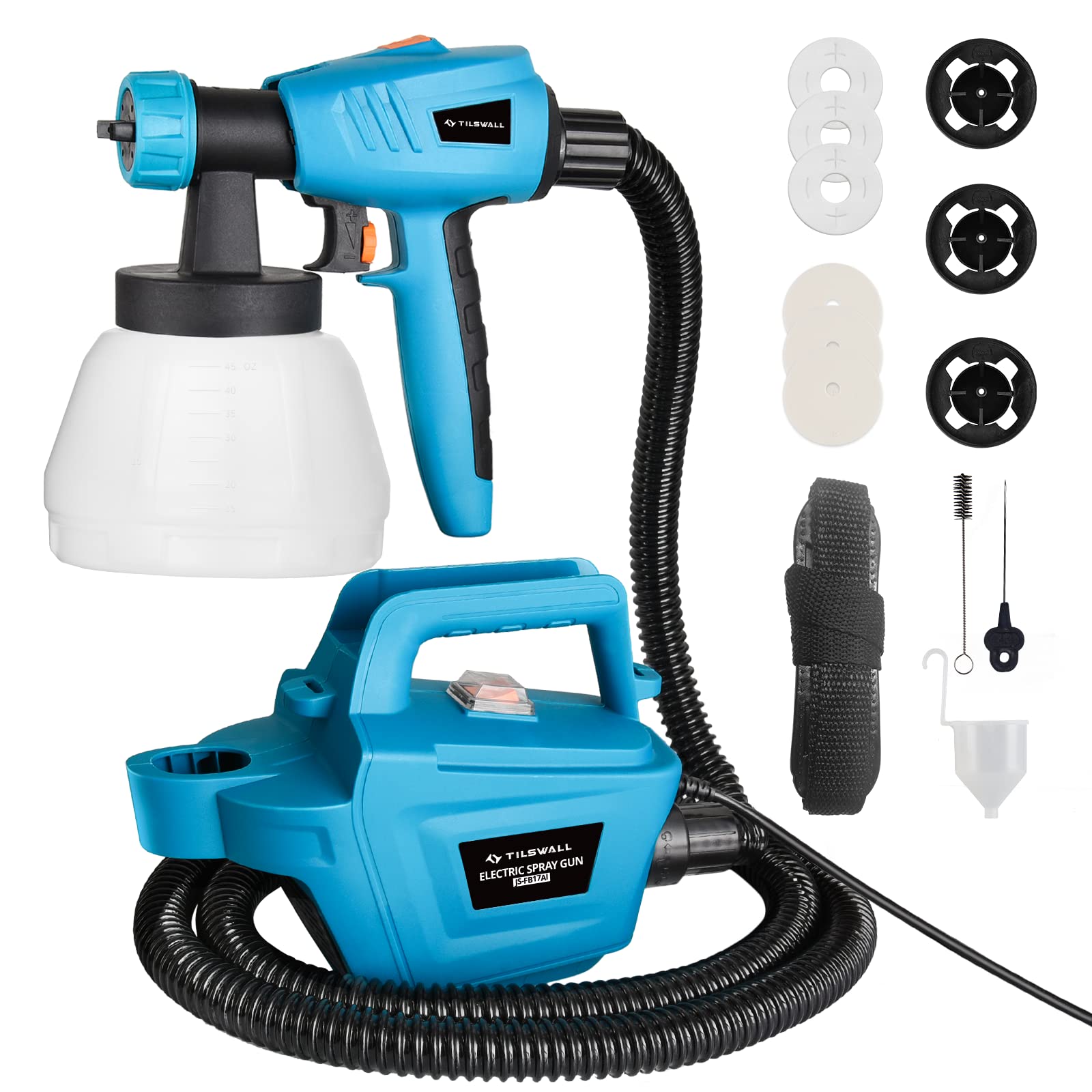 Tilswall 800W Farbsprühsystem, elektrische Lackierpistole mit 3 Düsen und 1300-ml-Behälter
