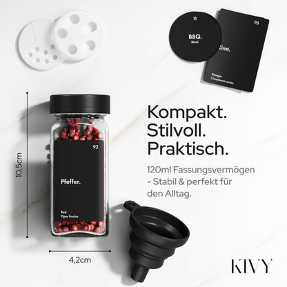 KIVY Gewürzgläser mit Streueinsatz, 24er Set, 120 ml, luftdicht