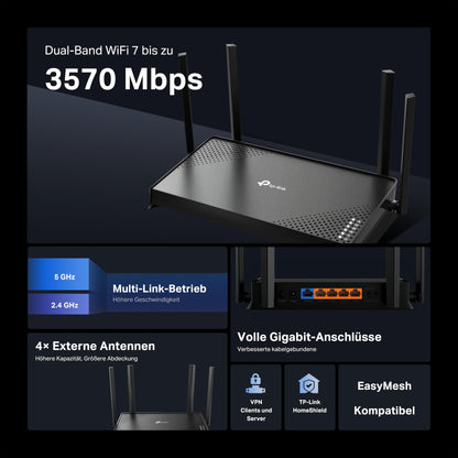 TP-Link Archer BE220 Wi-Fi 7 Router, 3570 Mbps Dual-Band