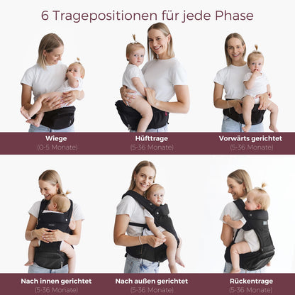 Momcozy Babytrage mit Hüftkissen 2-in-1 – Schwarz