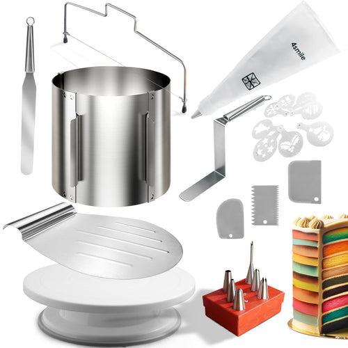 4smile Torten-Zubehör-Set 24-teilig mit Tortenring und Spritzbeutel