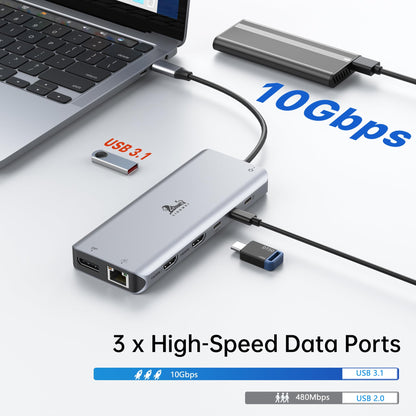 LIONWEI USB-C Dockingstation 13-in-1 Dual Monitor Triple Display