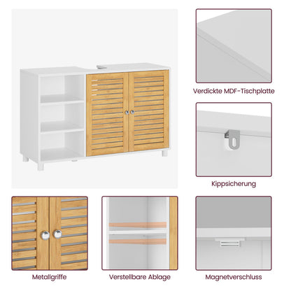 FORABAMB Waschbeckenunterschrank mit Bambustüren, 90 x 60 x 30 cm