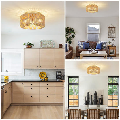 Rayofly Boho Deckenlampe HLF17, 3-flammig mit Rattan-Lampenschirm