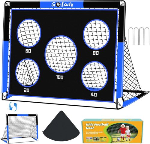 Gofady 2-in-1 Fussballtor für Kinder, 150 x 120 cm, 5 Zielbereiche mit blauem Polyesternetz