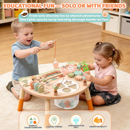 Hewaurorion Aktivitätstisch aus Holz, 9-in-1 Montessori Spielzeug