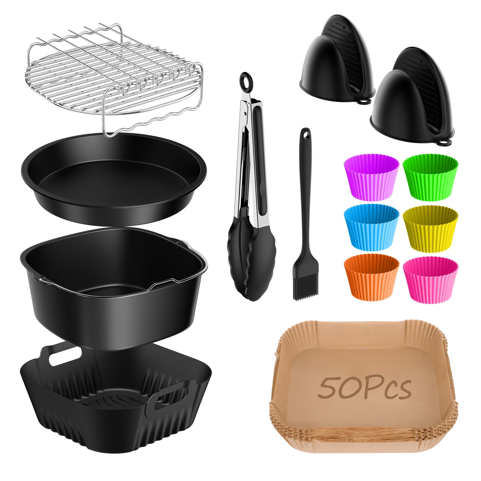 Zorenlepo Airfryer Zubehör Set 15-teilig für Philips XXL & Ninja mit Silikonbackform und Grillrost aus Edelstahl