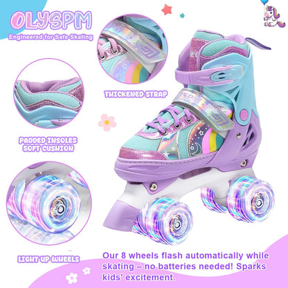 OLYSPM Rollschuhe Kinder verstellbar mit LED-Leuchträdern, Lila