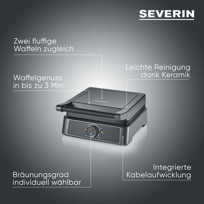 SEVERIN WA 2130 Waffeleisen für belgische Waffeln, schwarz/Edelstahl