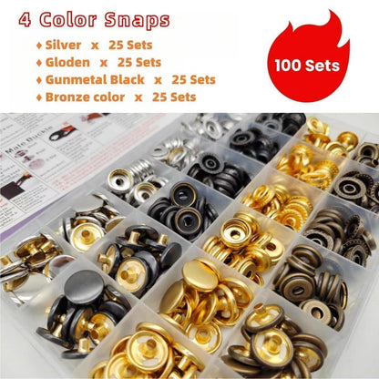 SUNAROC Druckknöpfe Metall 15 mm, 100 Sets mit Werkzeug