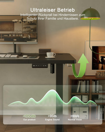 JUMMICO Elektrischer Schreibtisch höhenverstellbar 160x70cm Schwarz USB