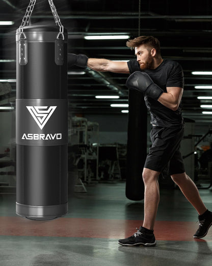 ASBRAVO Boxsack 4ft ungefüllt Trainingsset – Schwarz