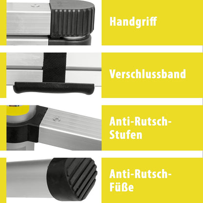 Eaxus Teleskopleiter 3.8m Mehrzweckleiter Alu 13 Stufen Silber