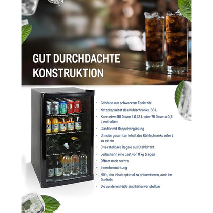 METRO Professional Mini-Kühlschrank GPC1088, 88 L, Glastür, schwarz