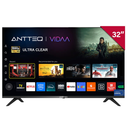 Antteq L32 Smart TV 32 Zoll Full HD D-LED Fernseher mit Triple Tuner, randloses Design