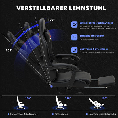 COLAMY PC Gaming Stuhl Ergonomisch – Schwarz Fussstütze