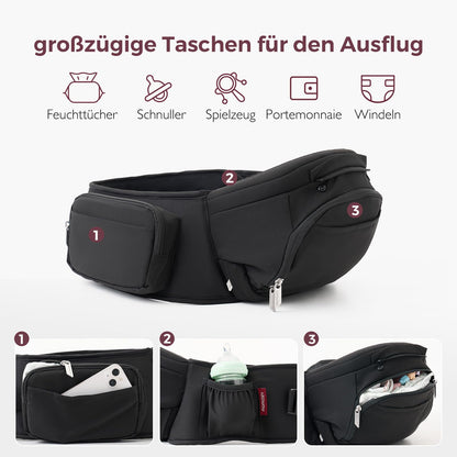 Momcozy Babytrage mit Hüftkissen 2-in-1 – Schwarz