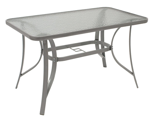 Florenz Gartentisch Metall/Glas 70x120cm Silber: Rechteckiger, silberner Metall-Glastisch für Essbereiche im Garten/auf der Terrasse.